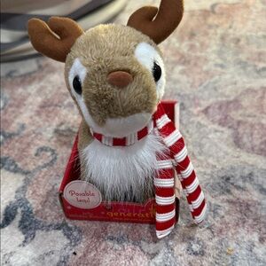 Jolly Holiday Reindeer. Brown and White Stuffed Reindeer with Red Scarf